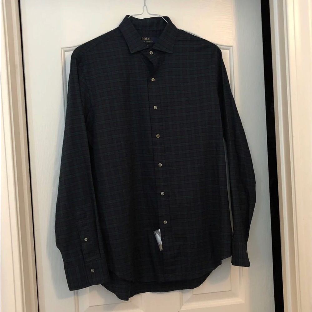 Green plaid polo Ralph Lauren long sleeve L